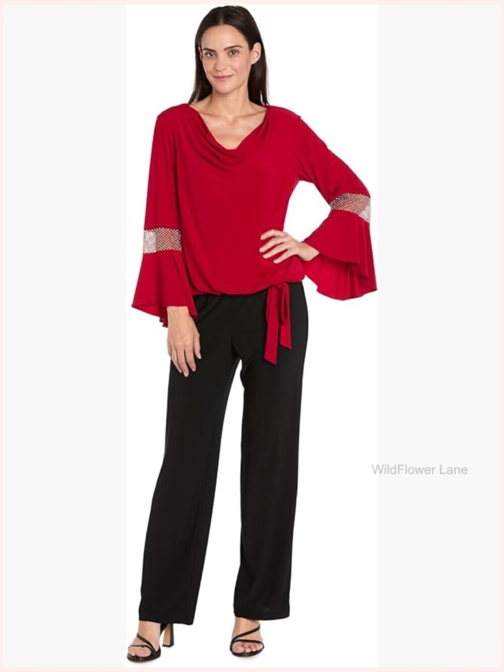 Belle Glow Formal Cowl Neck Blouse with Bell Sleeves